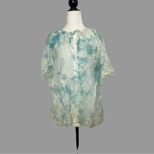 💛 M 💛 NWT Anthro Blouse Floral Lace Tie Dye Spliced Neck Tied Bow Eyelet​